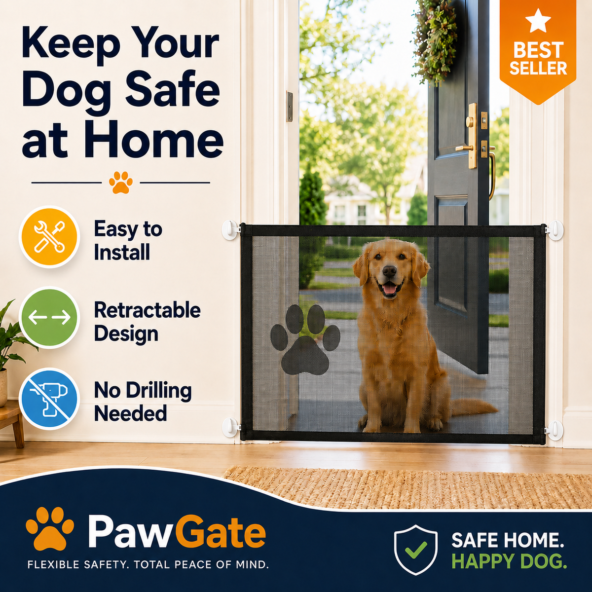 Portable Dog Gate —Without Drilling or Bulky Metal Gates