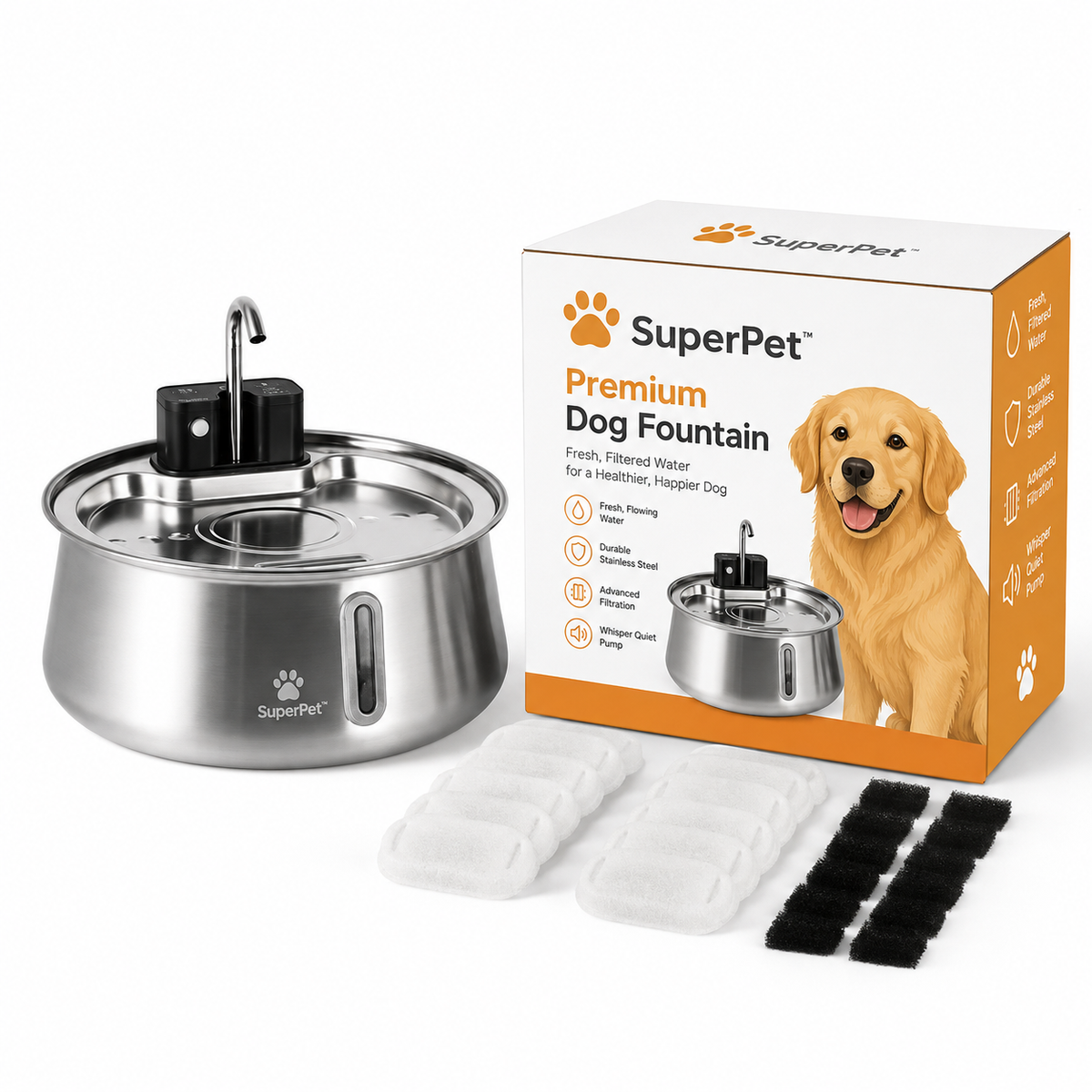 SuperPet™ Stainless Steel Dog Water Fountain